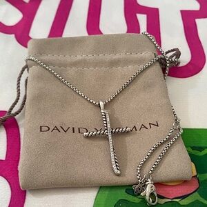 David Yurman Crossover Cross Pendant Necklace In Sterling Silver With Diamonds